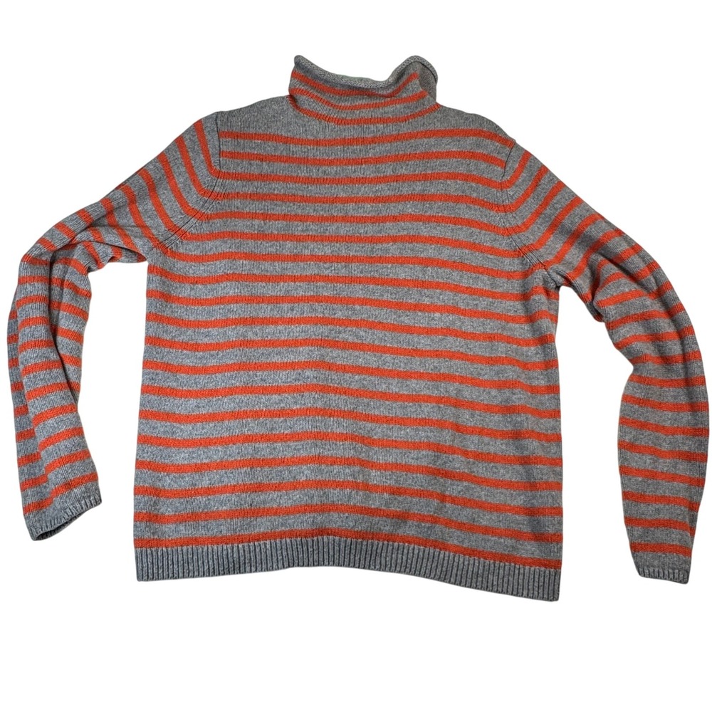 Lands' End Canvas Women's Striped Turtleneck Sweater Gray Orange Size‎ L Fall